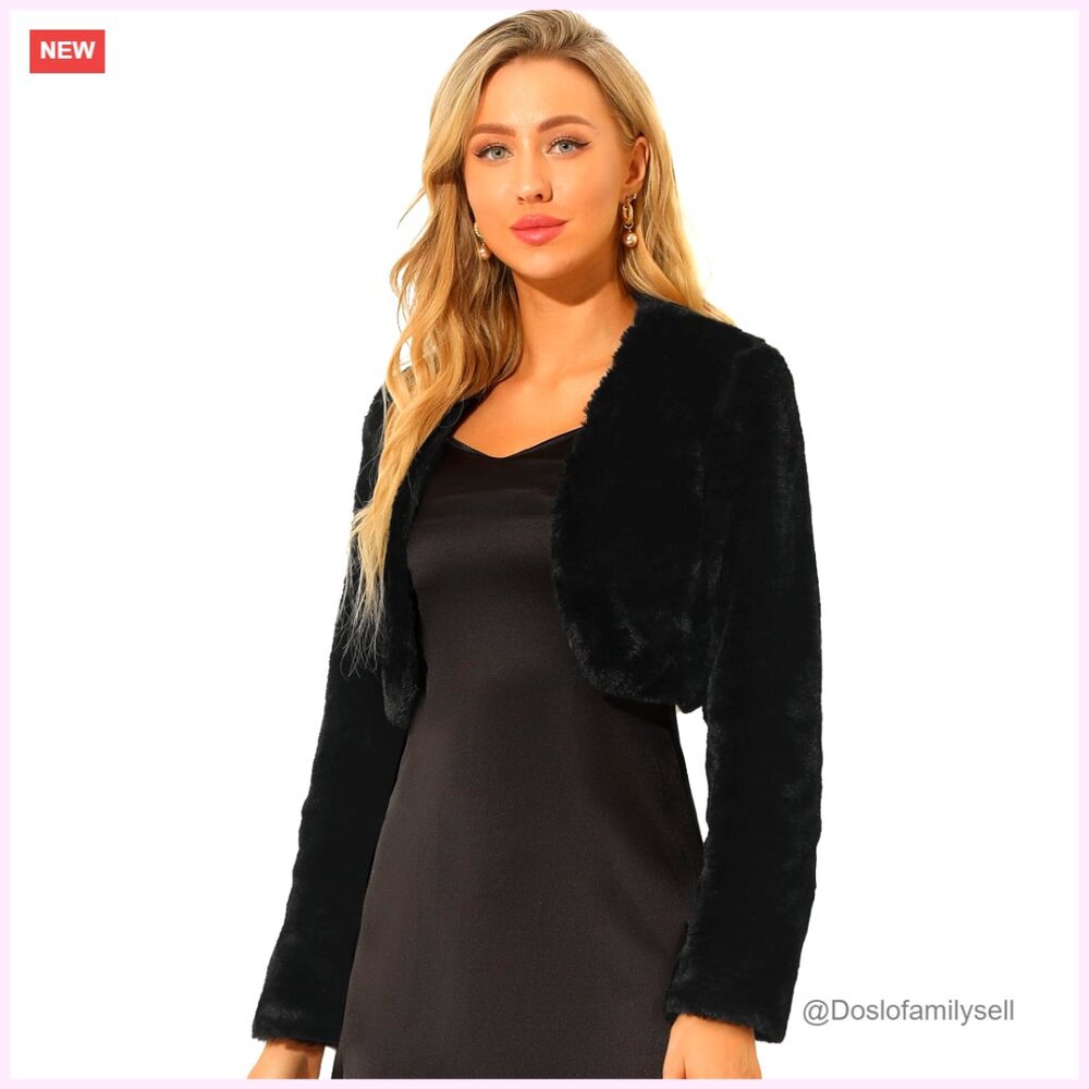 Faux Fur Bolero Shrug Jacket Wedding Evening Formal Cropped